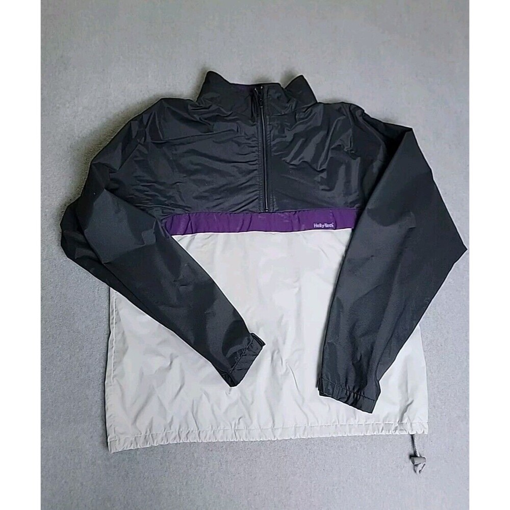 Helly Hansen Windbreaker Jacket Mens L Black White Hood‎ Pocket Lightweight